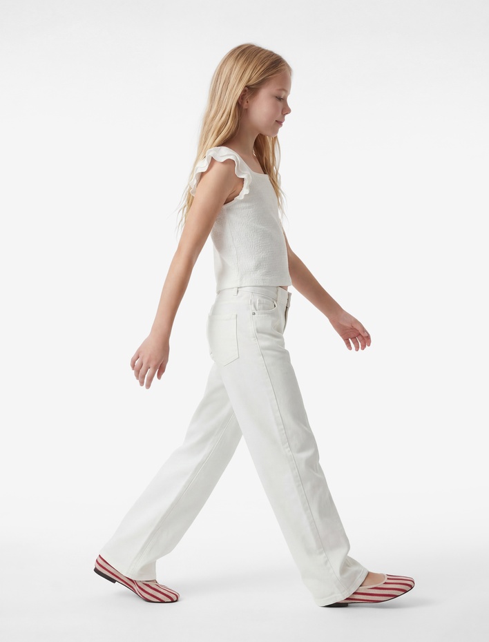 Kız Çocuk Pamuklu Bol Kalıp Cepli Geniş Paça Denim Pantolon