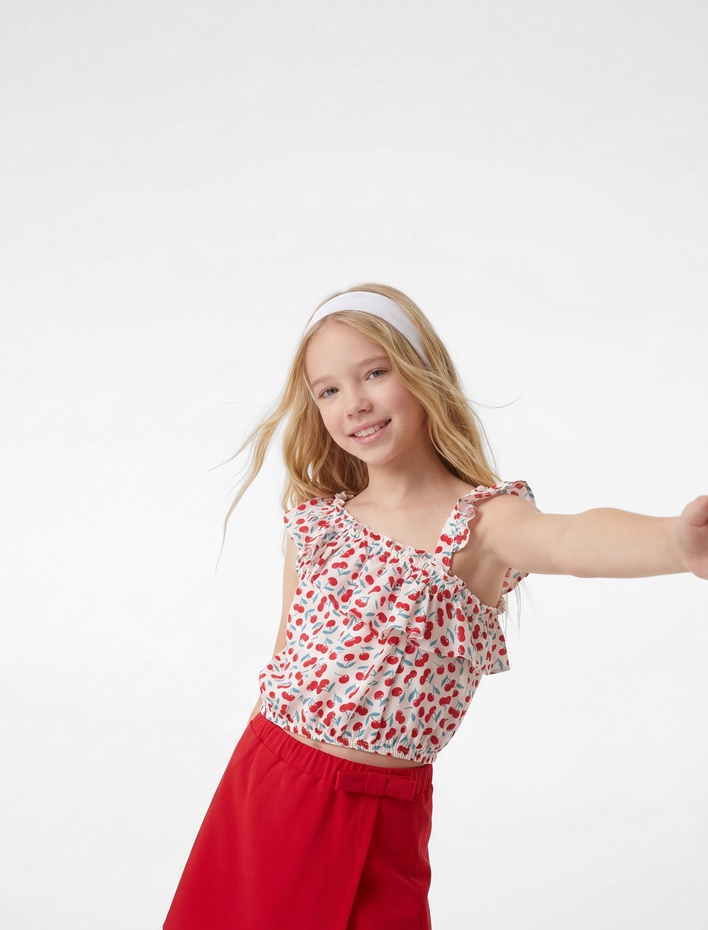 Kız Çocuk Beli Lastikli Fiyonklu Şort Etek