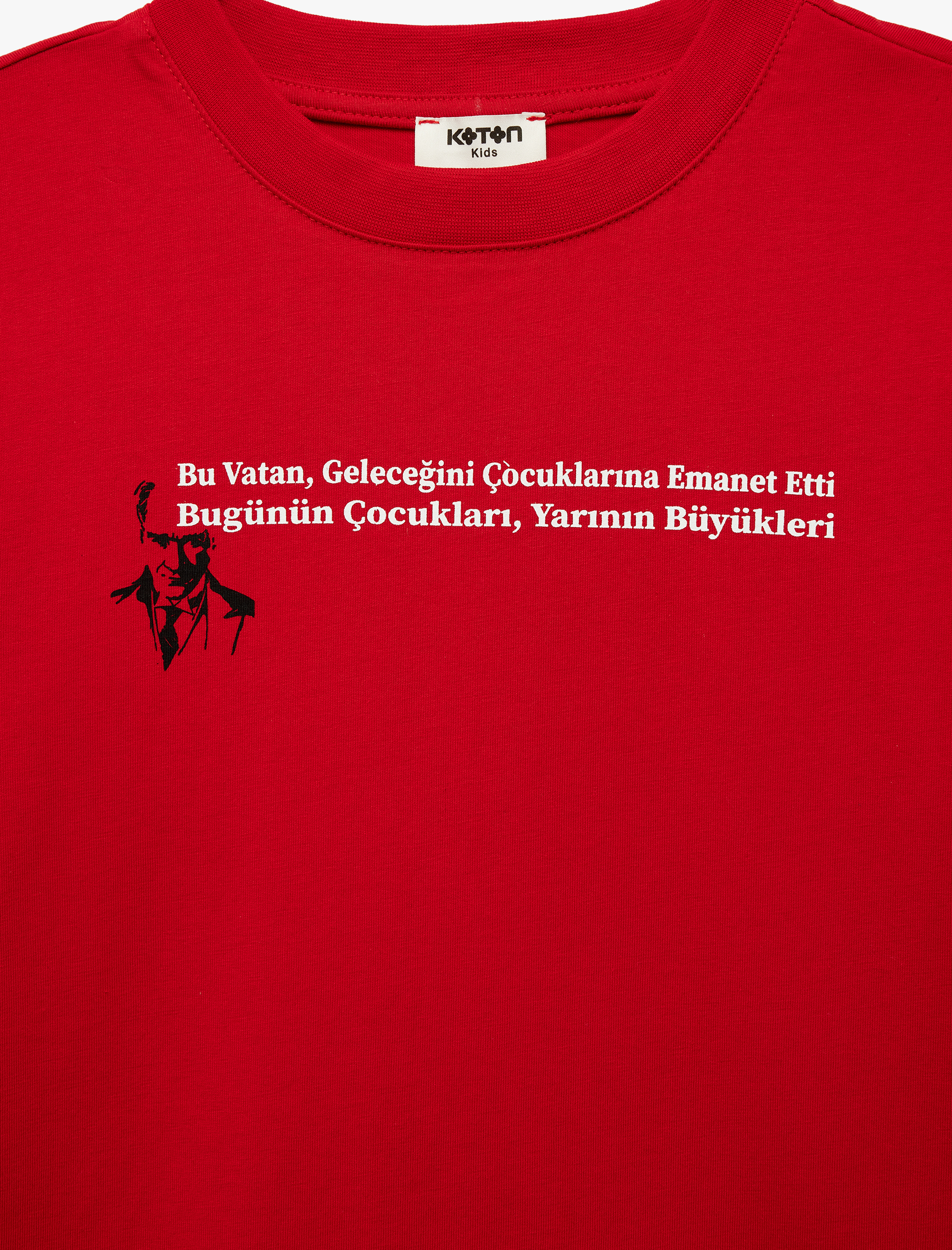  Erkek Çocuk Pamuklu Kısa Kollu Bisiklet Yaka Atatürk Baskılı Tişört