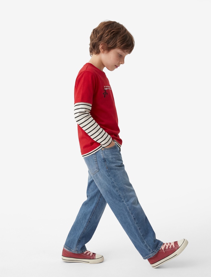 Erkek Çocuk Pamuklu Kısa Kollu Bisiklet Yaka Atatürk Baskılı Tişört