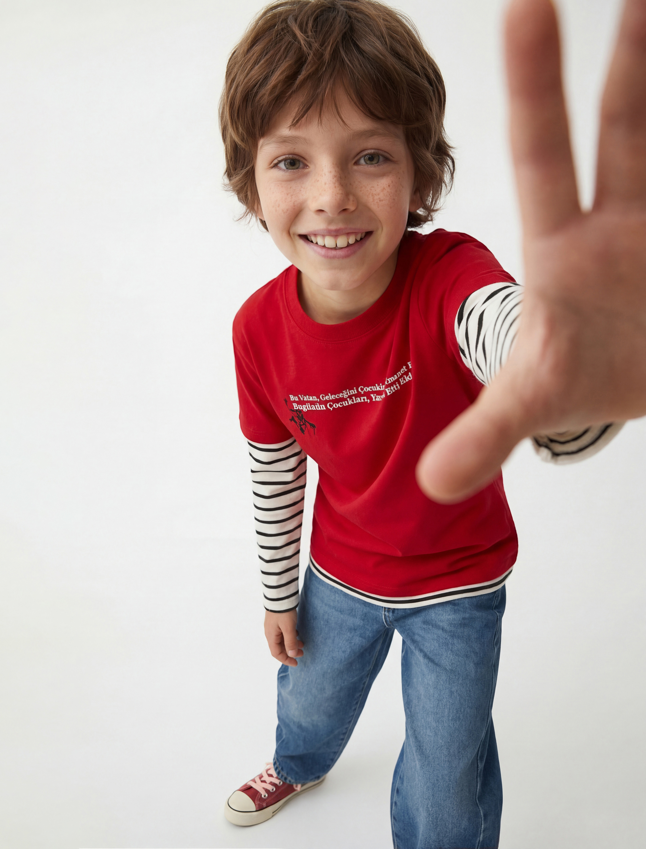  Erkek Çocuk Pamuklu Kısa Kollu Bisiklet Yaka Atatürk Baskılı Tişört