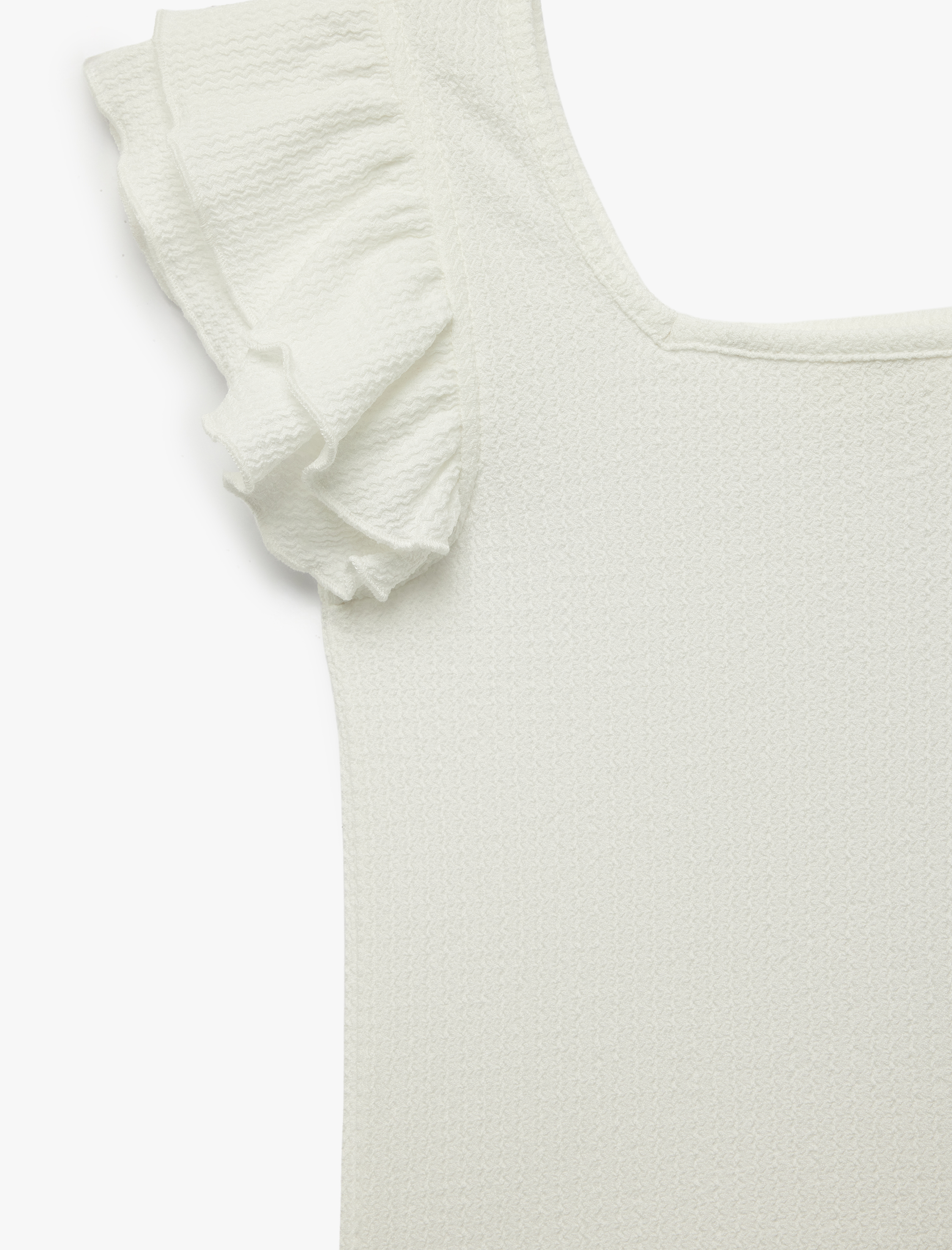  Kız Çocuk Fırfır Detaylı Kare Yaka Kısa Kollu Bluz