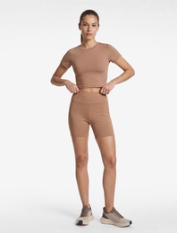 Slim Fit Kısa Kollu Bisiklet Yaka Crop Spor Tişört