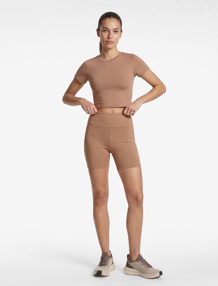  Slim Fit Kısa Kollu Bisiklet Yaka Crop Spor Tişört