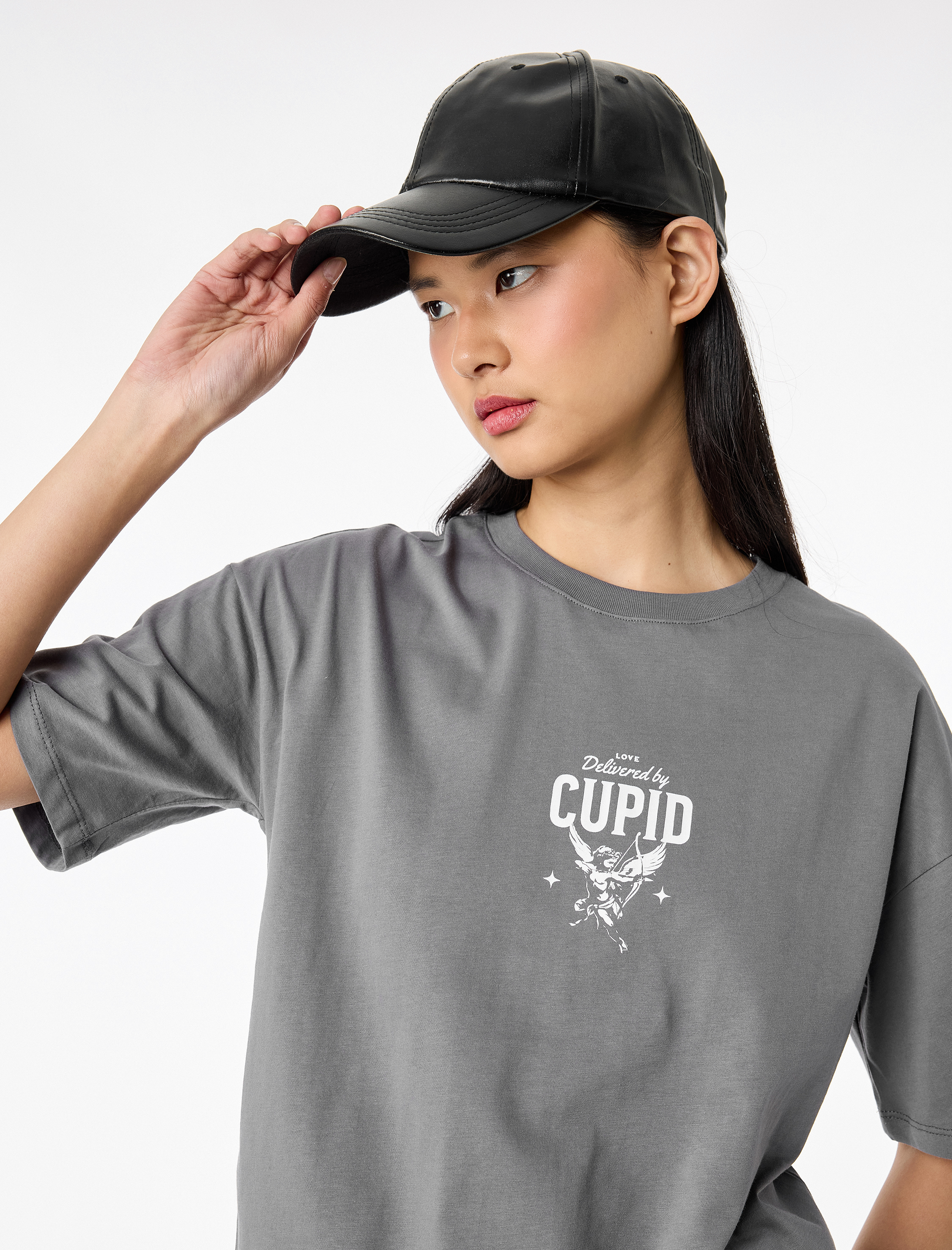   Rahat Kalıp Kısa Kollu Bisiklet Yaka Pamuklu Melek Baskılı Tişört