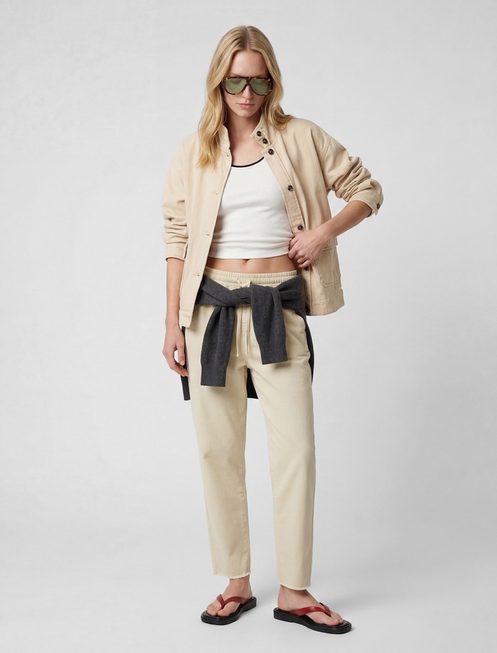  Pamuklu Rahat Kalıp Beli Bağcıklı Eşofman Görünümlü Balon Pantolon