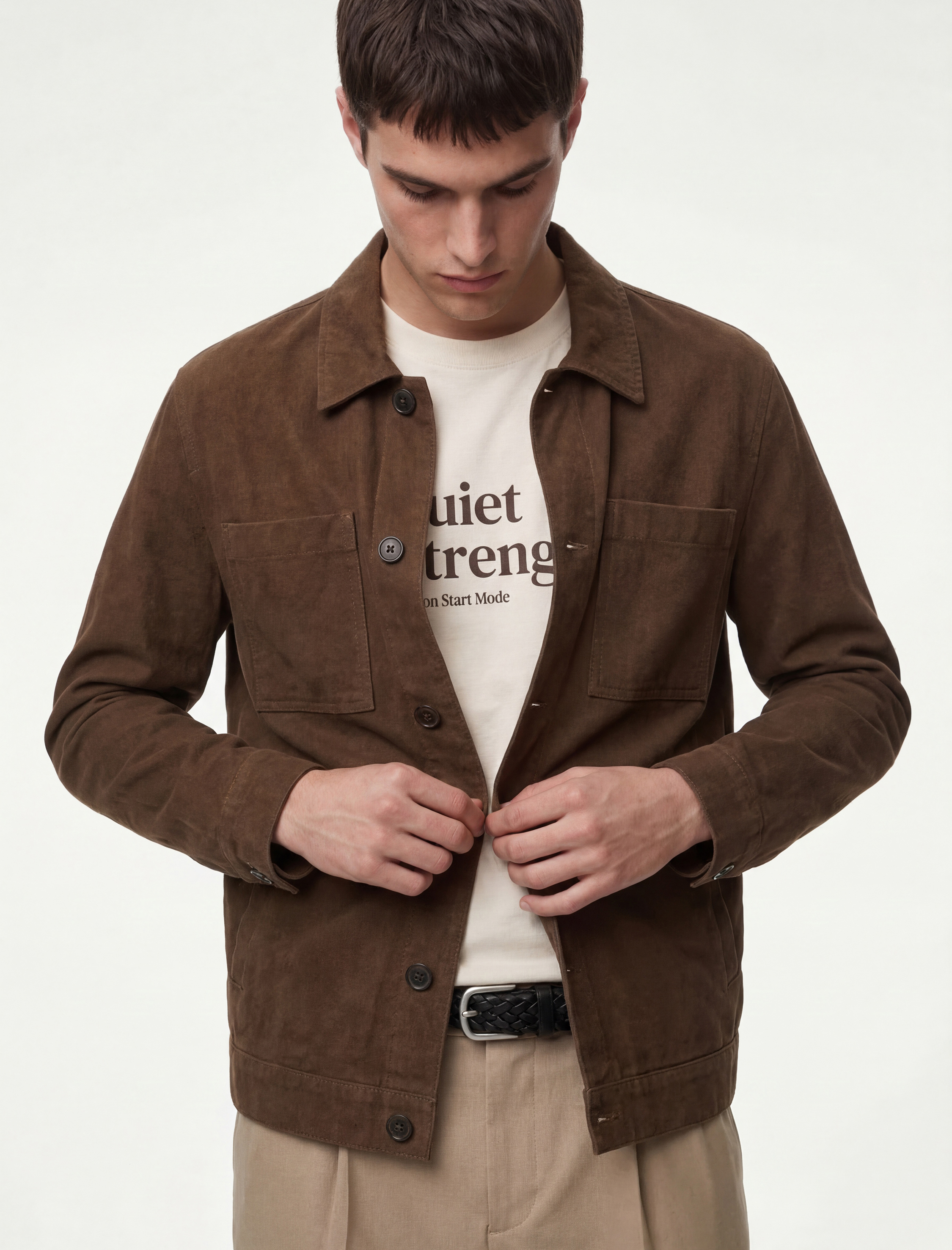   Uzun Kollu Pamuklu Cepli Gömlek Yaka Düğmeli Slim Fit Ceket