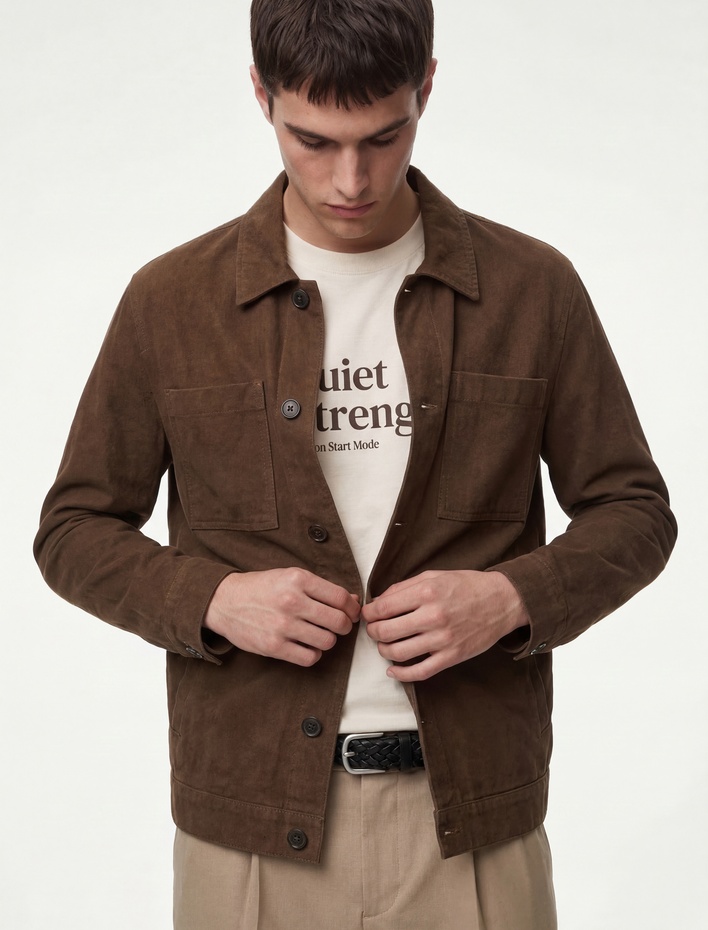  Uzun Kollu Pamuklu Cepli Gömlek Yaka Düğmeli Slim Fit Ceket