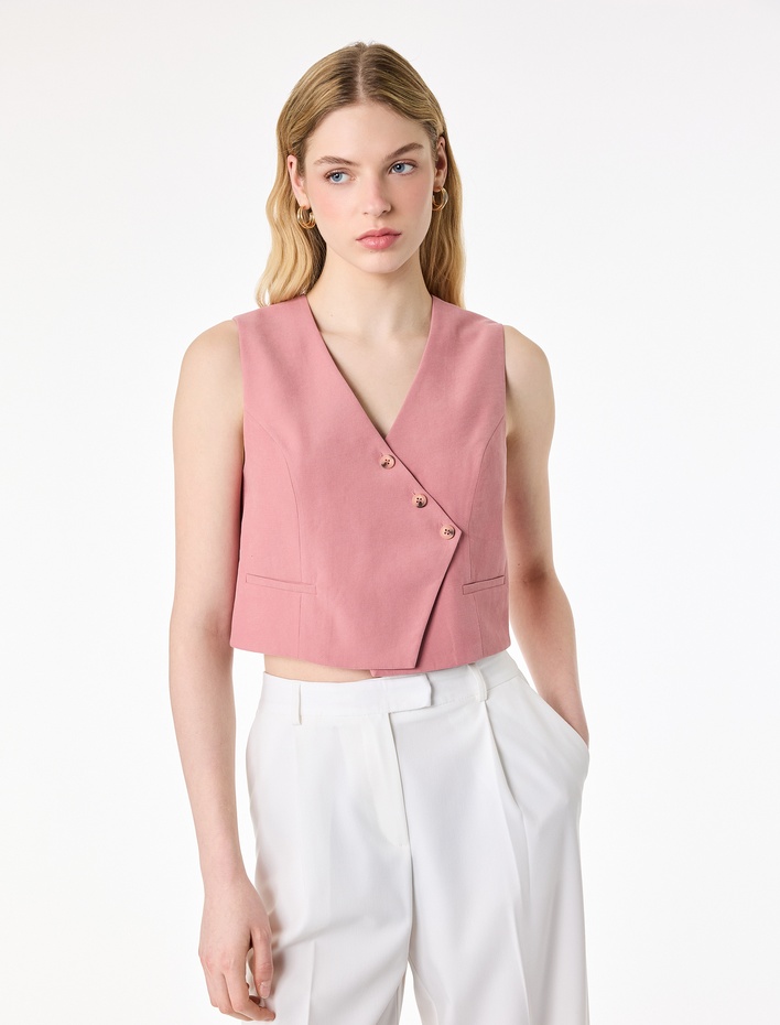  Viskon Düğmeli Asimetrik Kesim Yelek