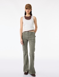 Nervürlü Cepli Düğmeli İspanyol Paça Denim Pantolon - Flare Jeans