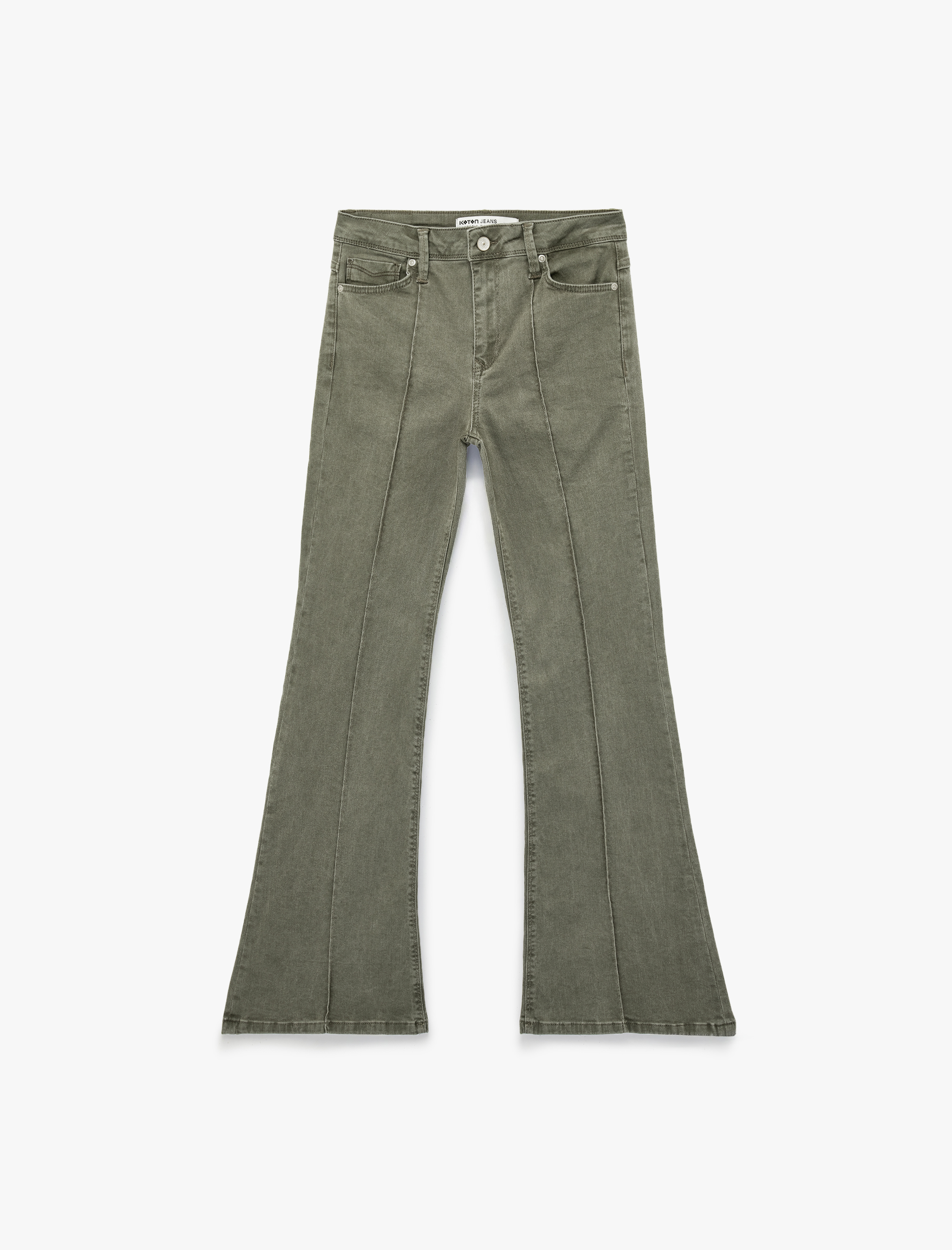   Nervürlü Cepli Düğmeli İspanyol Paça Denim Pantolon - Flare Jeans