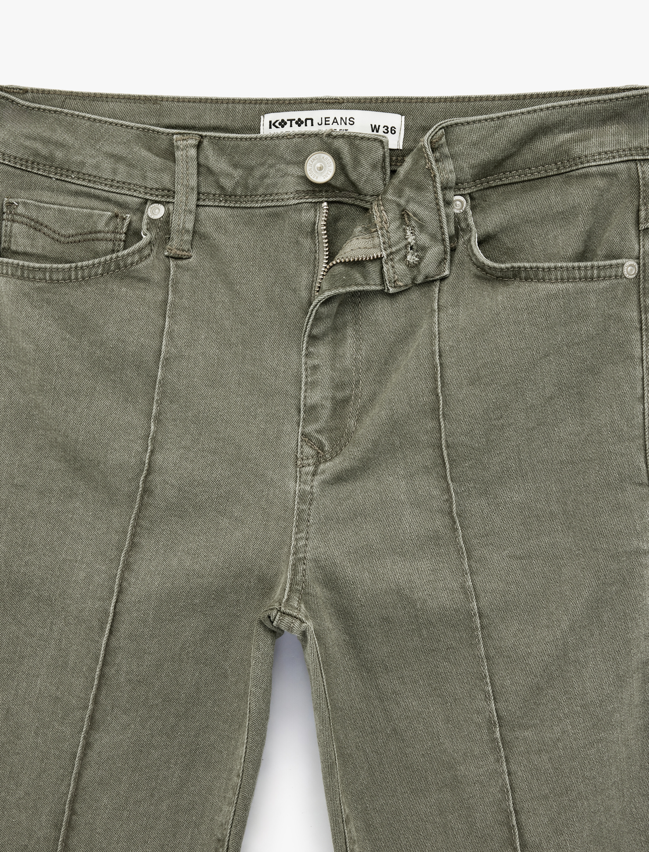   Nervürlü Cepli Düğmeli İspanyol Paça Denim Pantolon - Flare Jeans