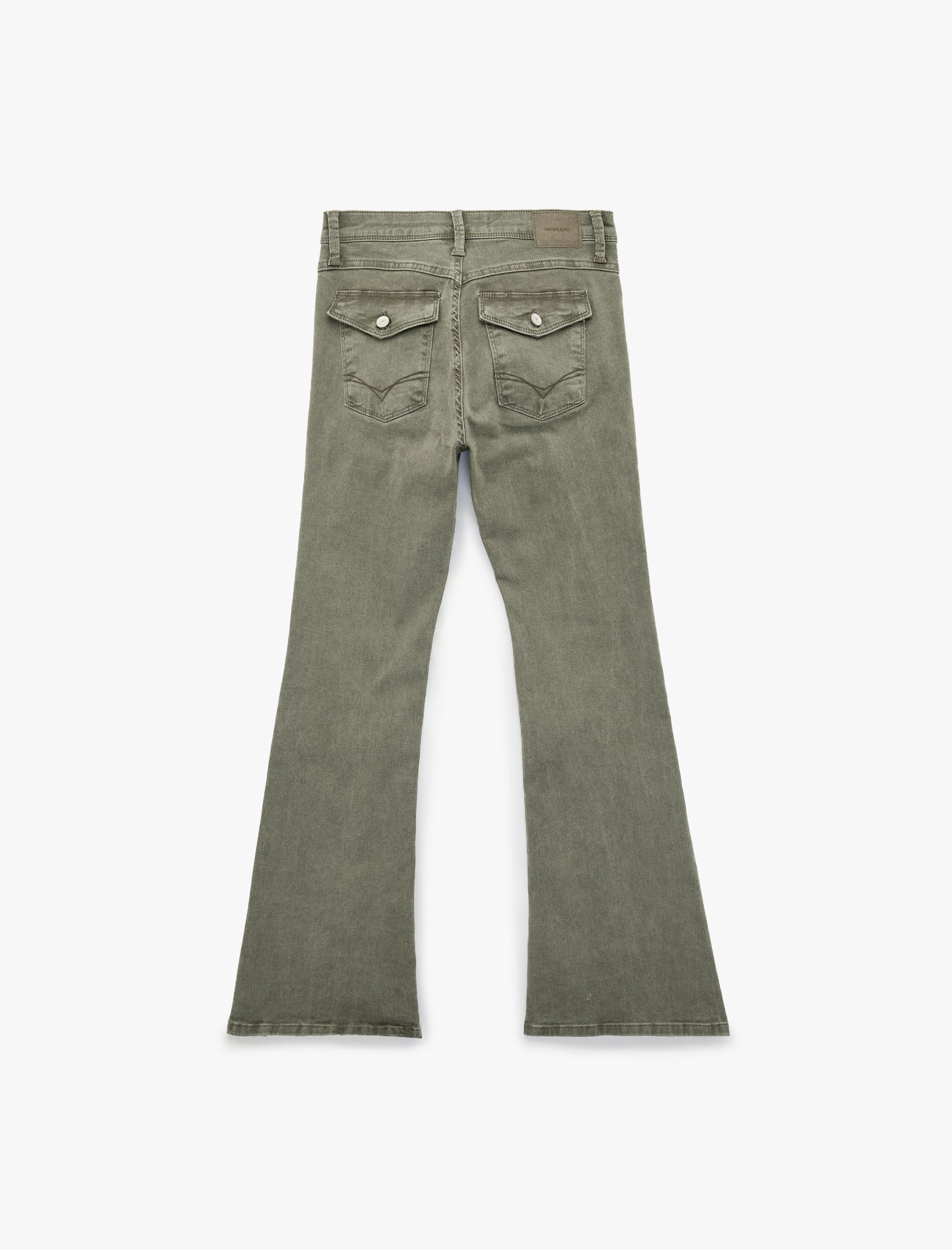   Nervürlü Cepli Düğmeli İspanyol Paça Denim Pantolon - Flare Jeans