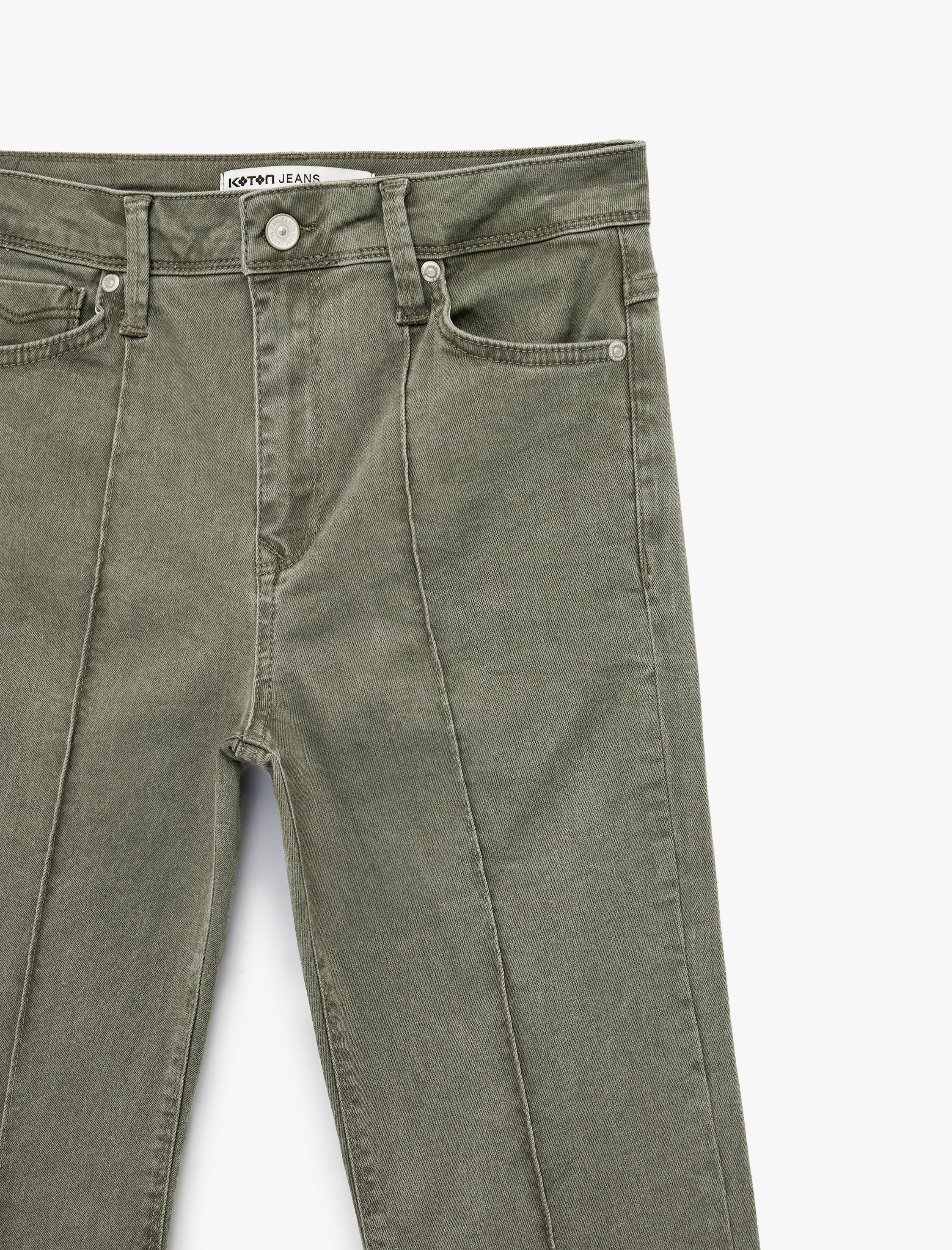   Nervürlü Cepli Düğmeli İspanyol Paça Denim Pantolon - Flare Jeans