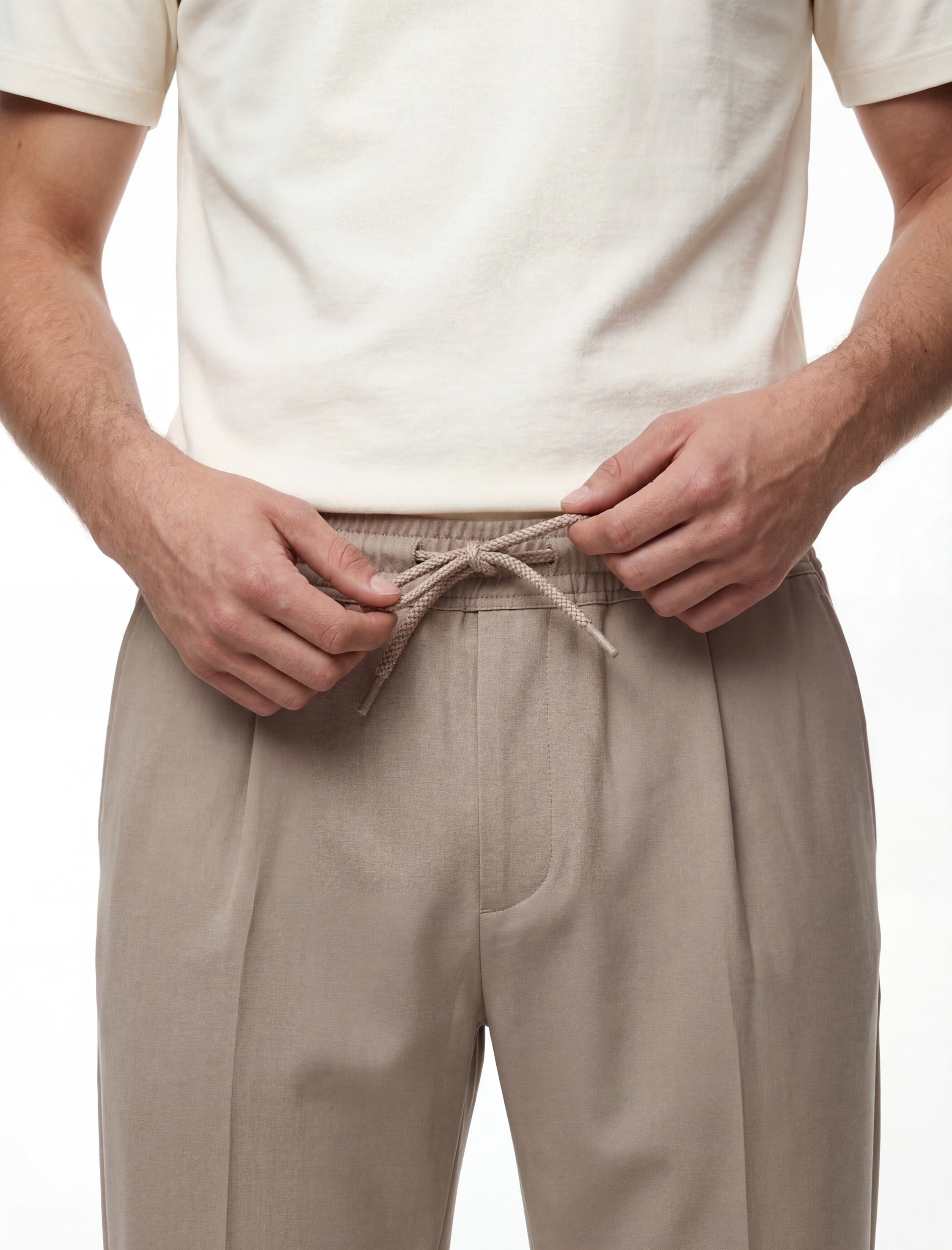   Viskon Cep Detaylı Duble Paça Beli Bağcıklı Pantolon