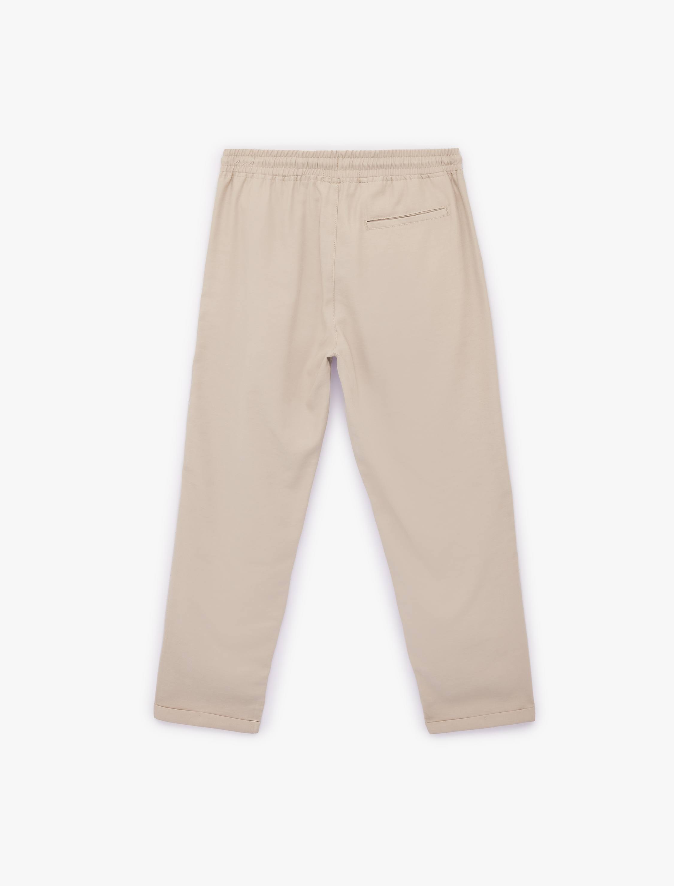   Viskon Cep Detaylı Duble Paça Beli Bağcıklı Pantolon