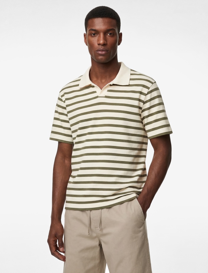  Regular Fit Kısa Kollu Polo Yaka Çizgili Tişört