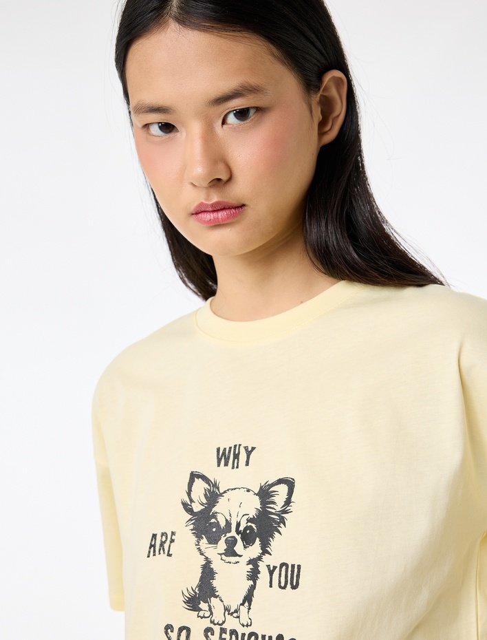  Baskılı Kısa Kollu Bisiklet Yaka Pamuklu Tişört