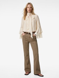 Nervürlü Cepli Düğmeli İspanyol Paça Denim Pantolon - Flare Jeans