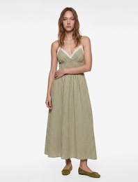 Kolsuz Gipeli V Yaka Kareli Maxi Elbise