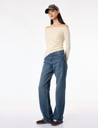 Asimetrik Yaka Uzun Kollu Slim Fit Bluz