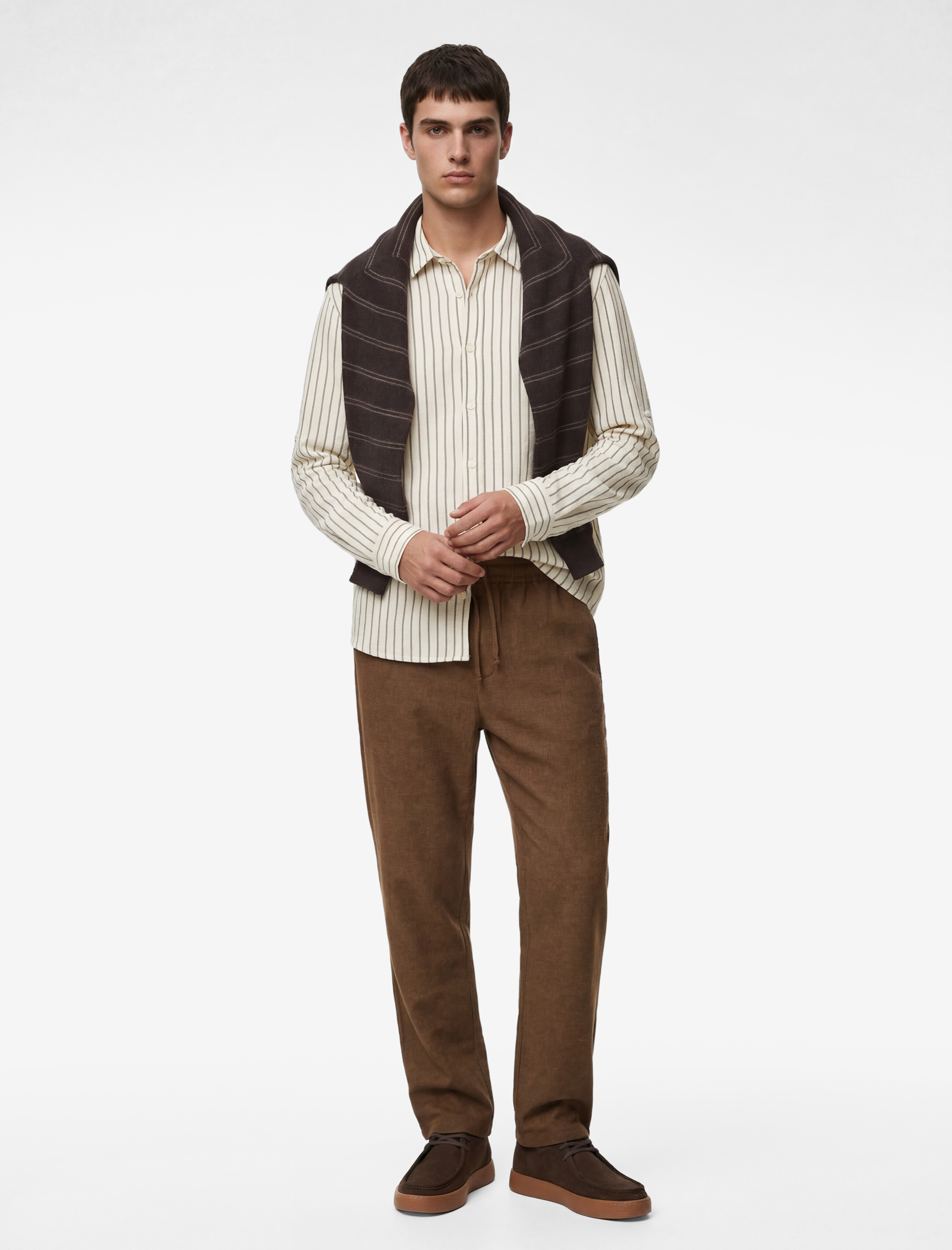   Straight Fit Cepli Pamuk Keten Karışımlı Beli Bağcıklı Pantolon