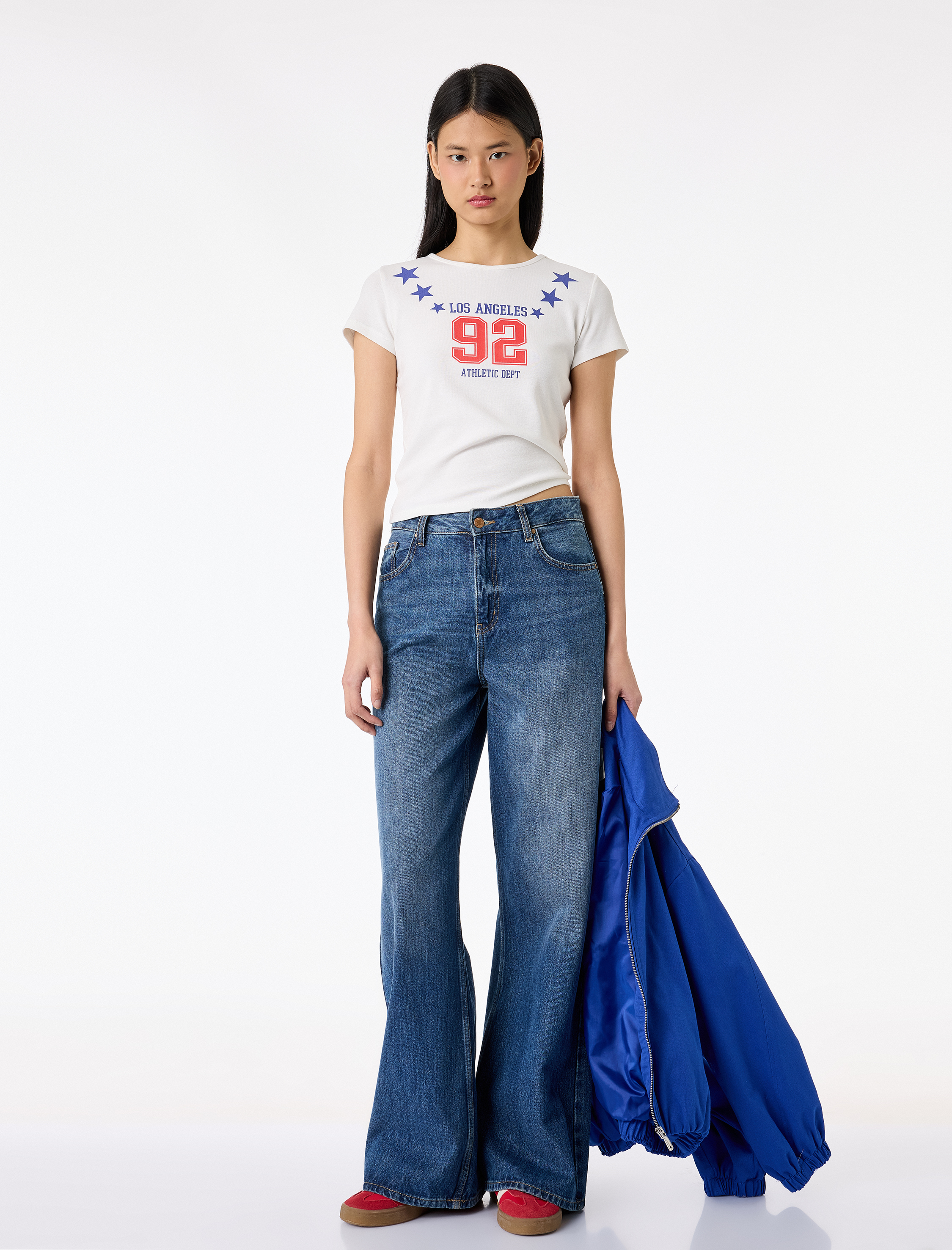   Pamuklu Baskılı Kısa Kollu Bisiklet Yaka Tişört