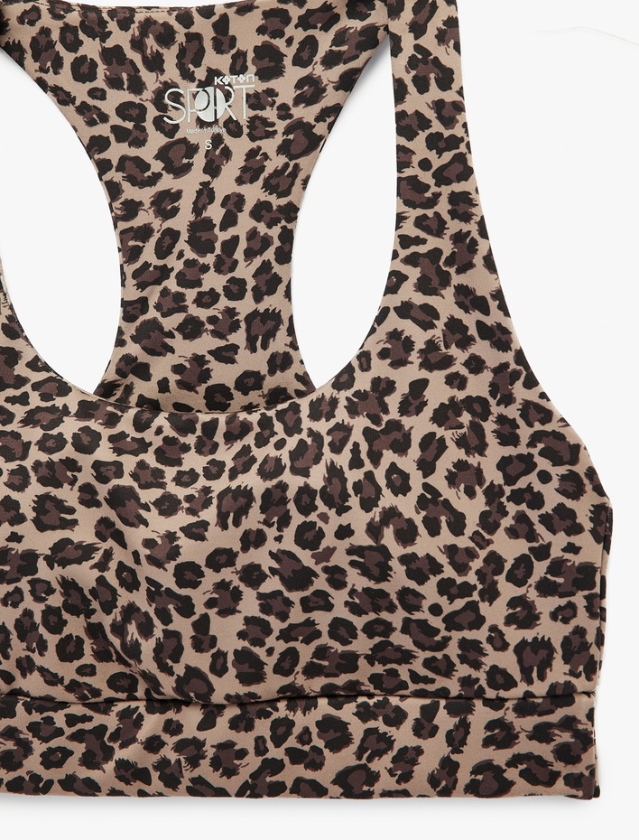  Slim Fit Kolsuz U Yaka Leopar Baskılı Sporcu Sütyeni