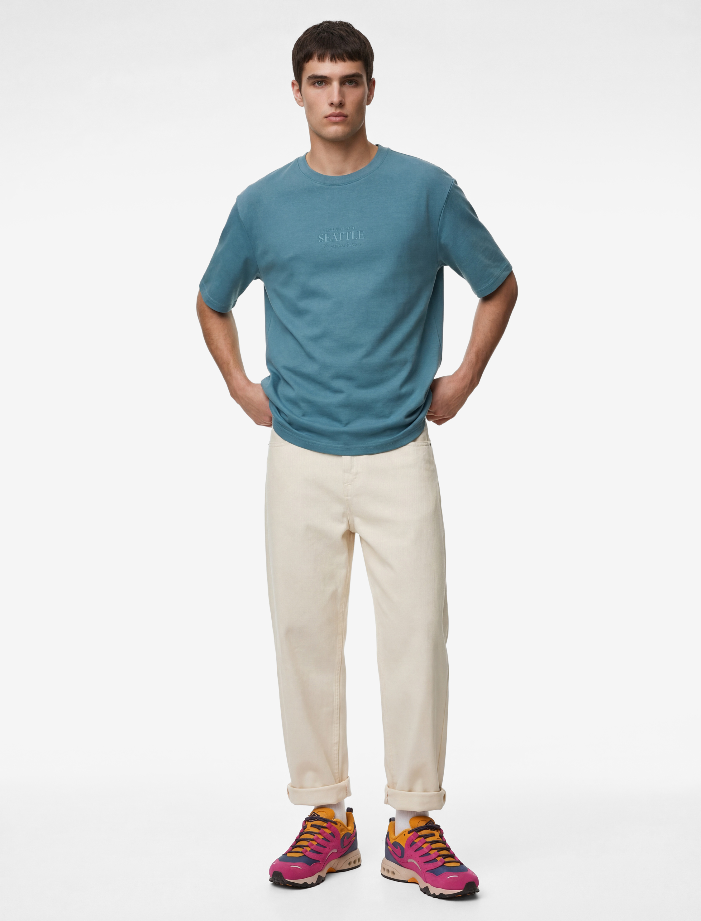   Regular Fit Kısa Kollu Bisiklet Yaka Pamuklu Baskılı Tişört