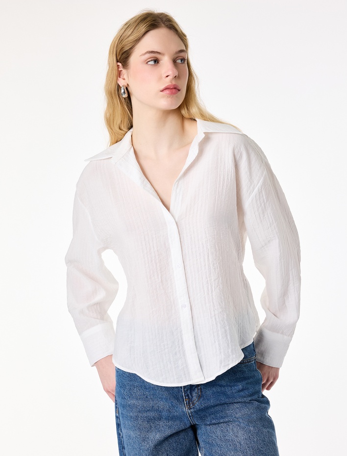  Uzun Kollu Dokulu Oversize Gömlek