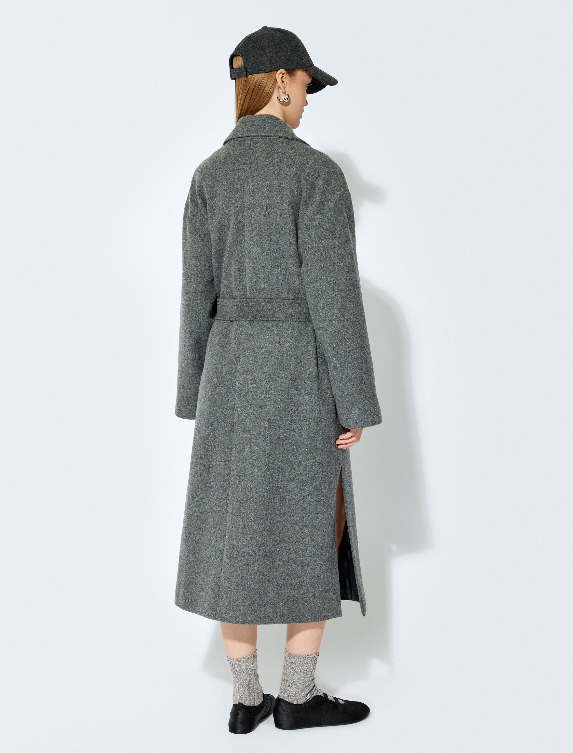   Koton X Şahika Ercümen - Kruvaze Kemer Detaylı Cepli Uzun Kaşe Kaban