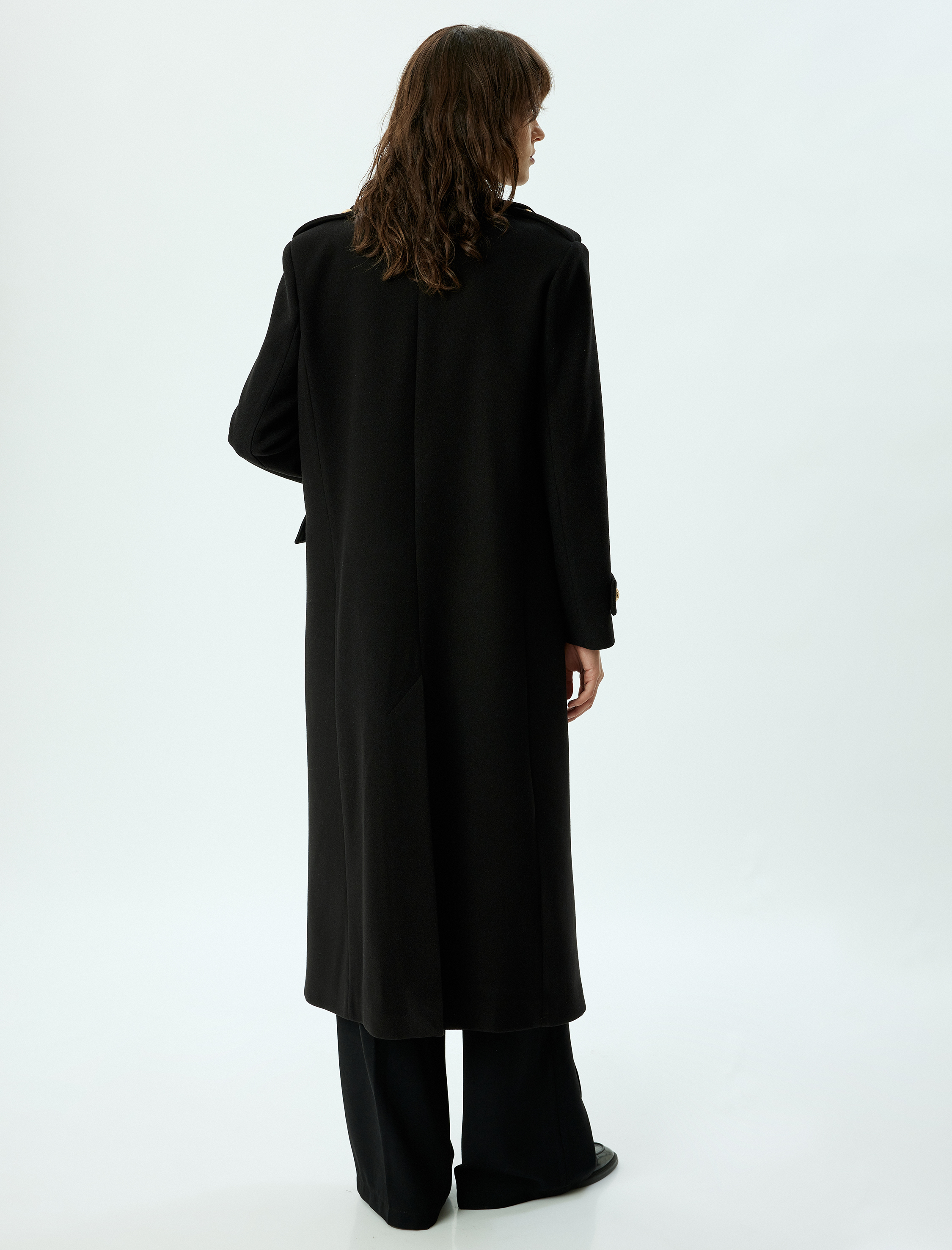   Düğmeli Kruvaze Oversize Uzun Kaşe Kaban