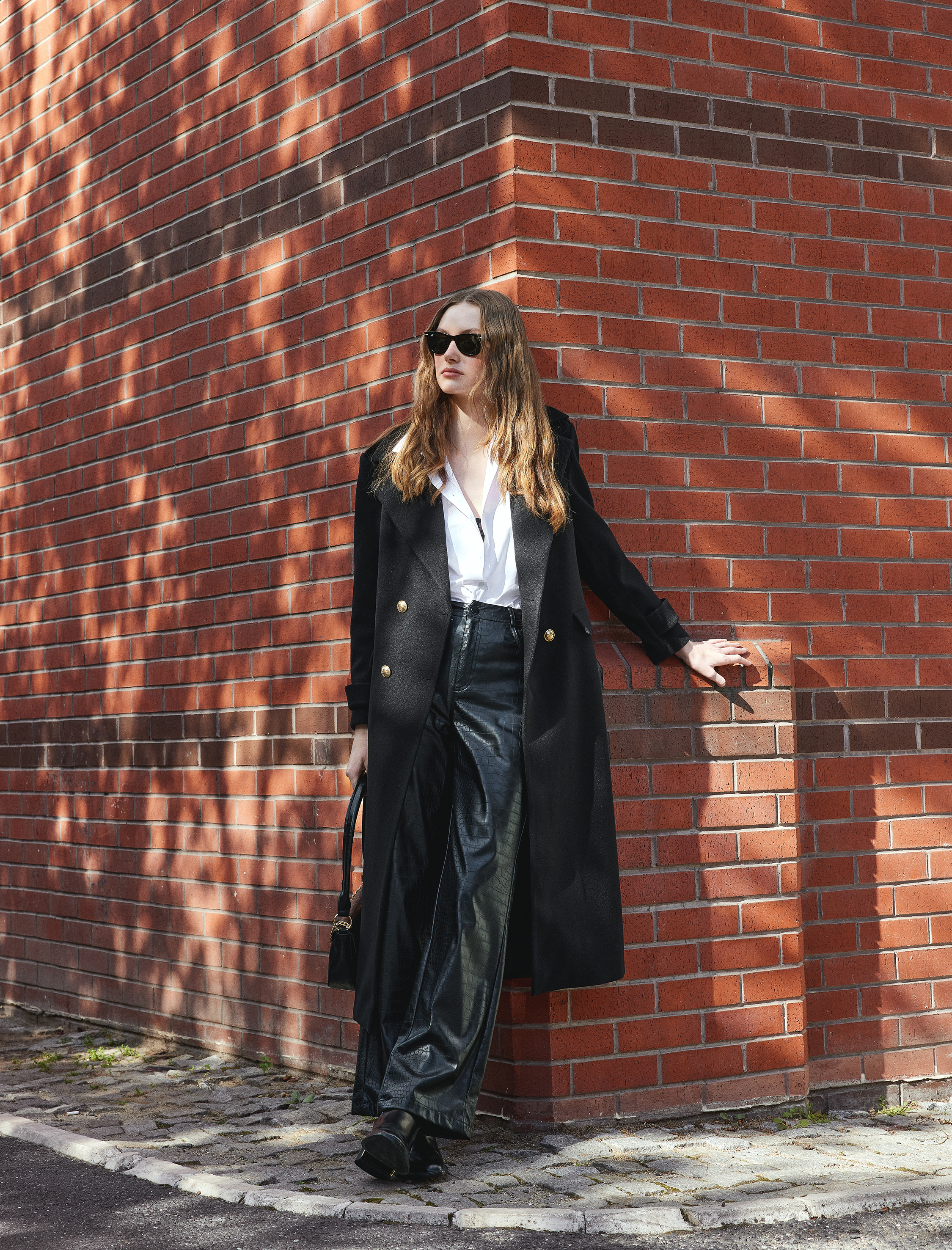   Düğmeli Kruvaze Oversize Uzun Kaşe Kaban