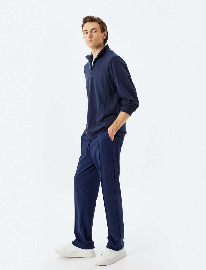  Cepli Pamuklu Nervürlü Beli Bağcıklı Eşofman Altı