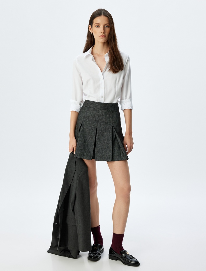  Yüksek Bel Mini Pileli Etek