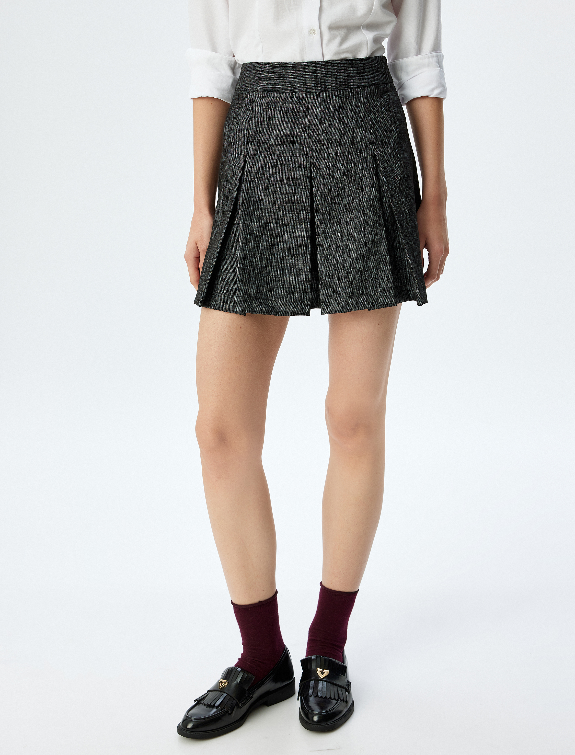   Yüksek Bel Mini Pileli Etek