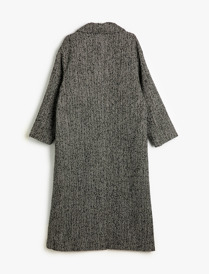  Koton X Sibil Çetinkaya - Cepli Düğmeli Uzun Kruvaze Kaban