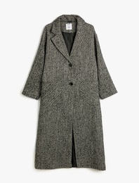 Koton X Sibil Çetinkaya - Cepli Düğmeli Uzun Kruvaze Kaban