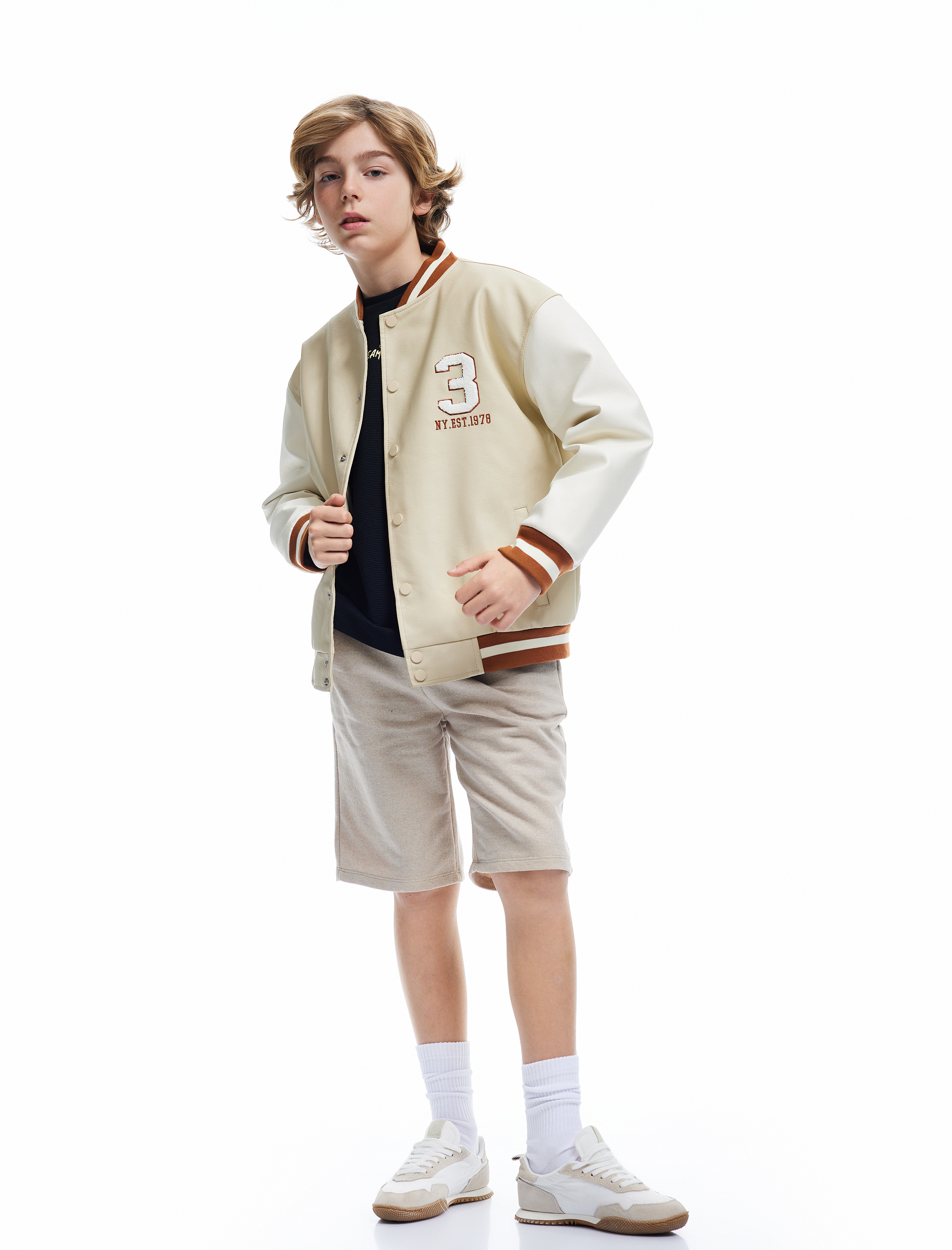  Erkek Çocuk Kolej Ceket Yuvarlak Yaka Çıtçıt Düğmeli Cepli