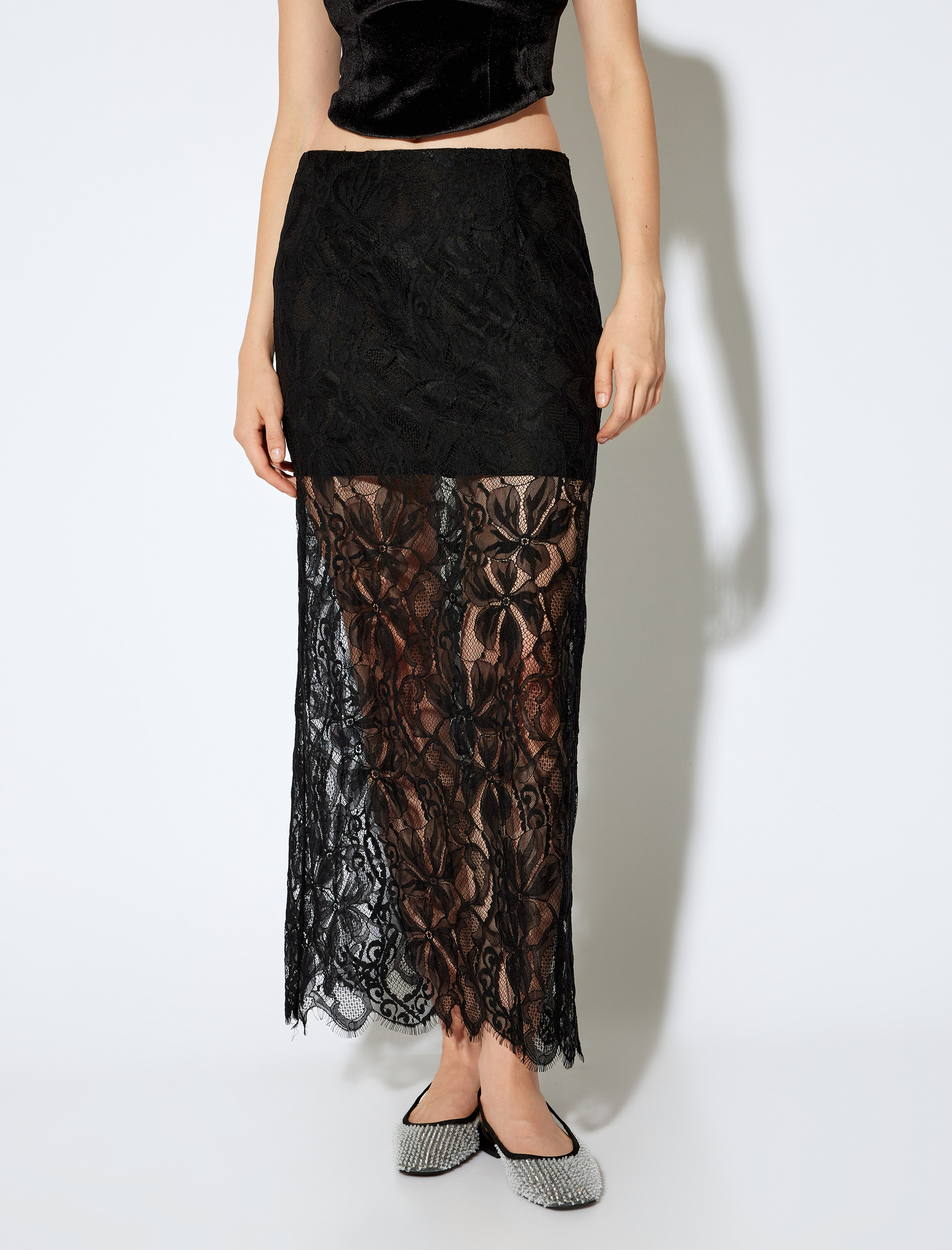   Koton X Melis Ağazat - Yarım Astarlı Dantel Midi Etek