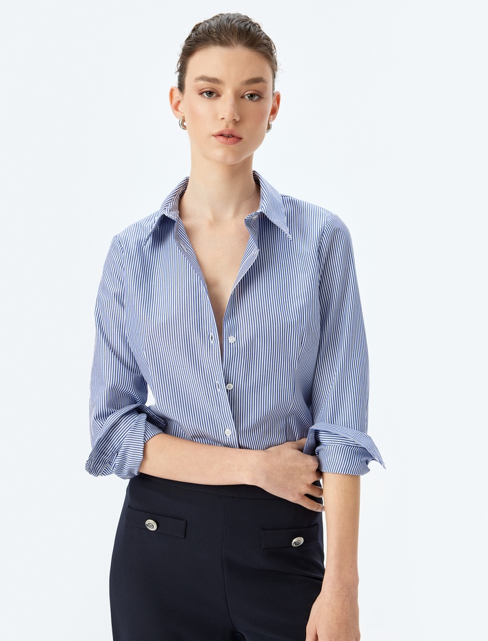  Klasik Yaka Uzun Kollu Slim Fit Gömlek