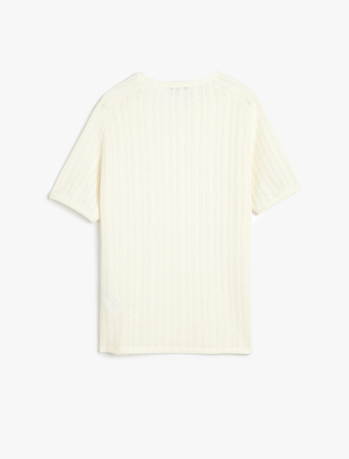  Kısa Kollu Pamuk Karışımlı Regular Fit Ajurlu Bisiklet Yaka Tişört