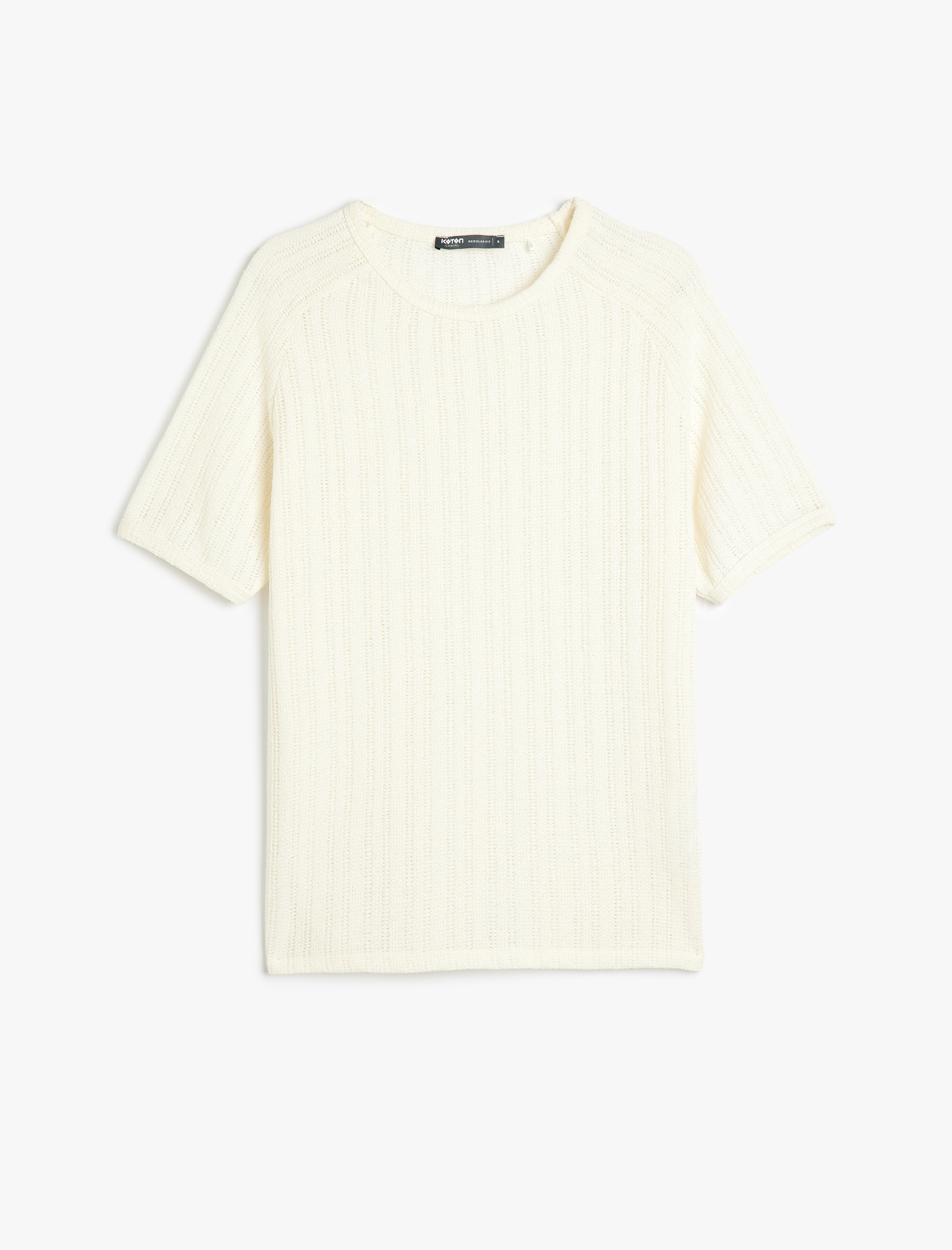   Kısa Kollu Pamuk Karışımlı Regular Fit Ajurlu Bisiklet Yaka Tişört