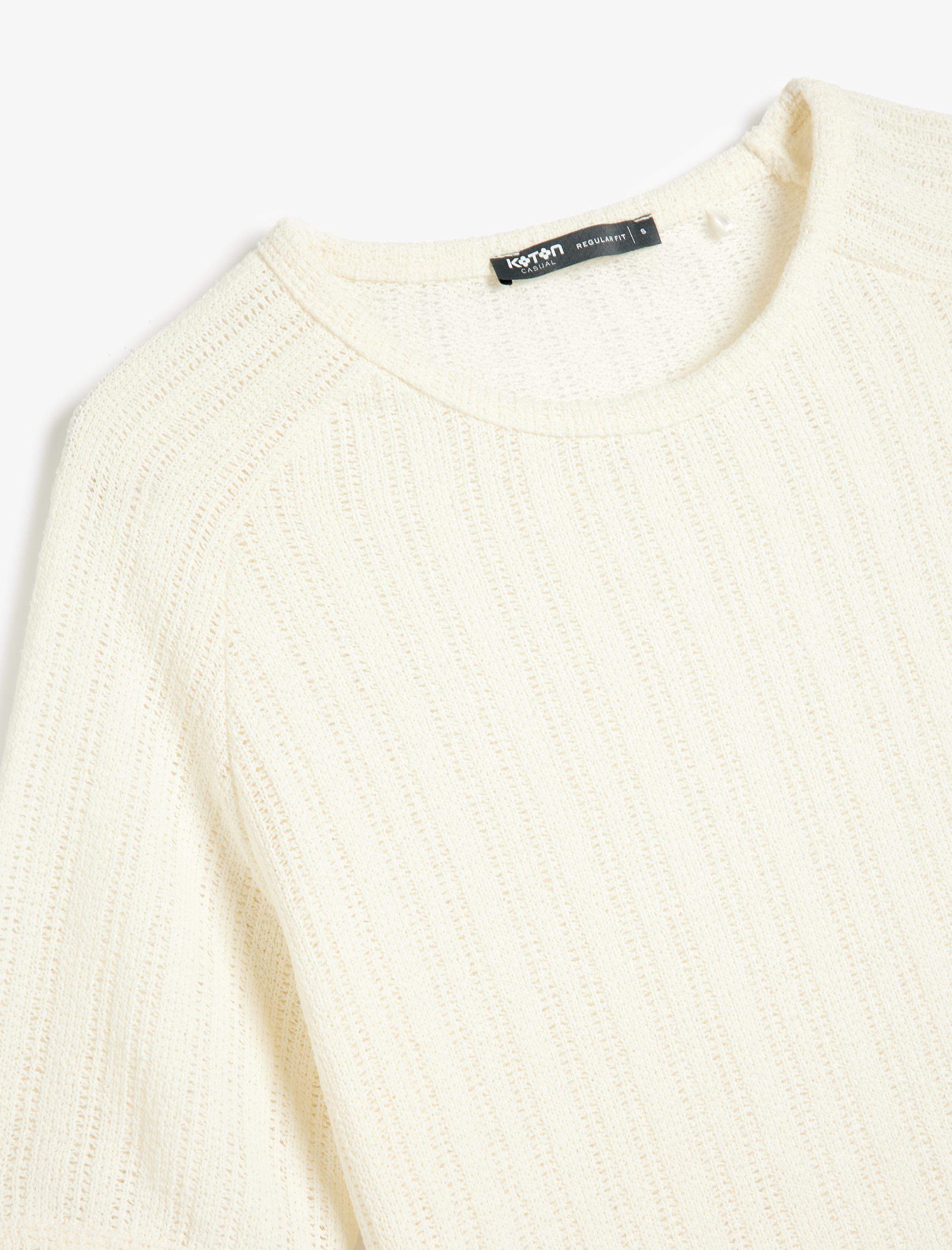   Kısa Kollu Pamuk Karışımlı Regular Fit Ajurlu Bisiklet Yaka Tişört