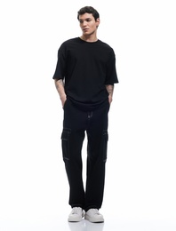 Basic Bisiklet Yaka Pamuklu Tok Kumaş Kısa Kollu Oversize Tişört