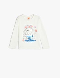 Tişört Uzun Kollu Bisiklet Yaka Baskı Detaylı Pamuklu