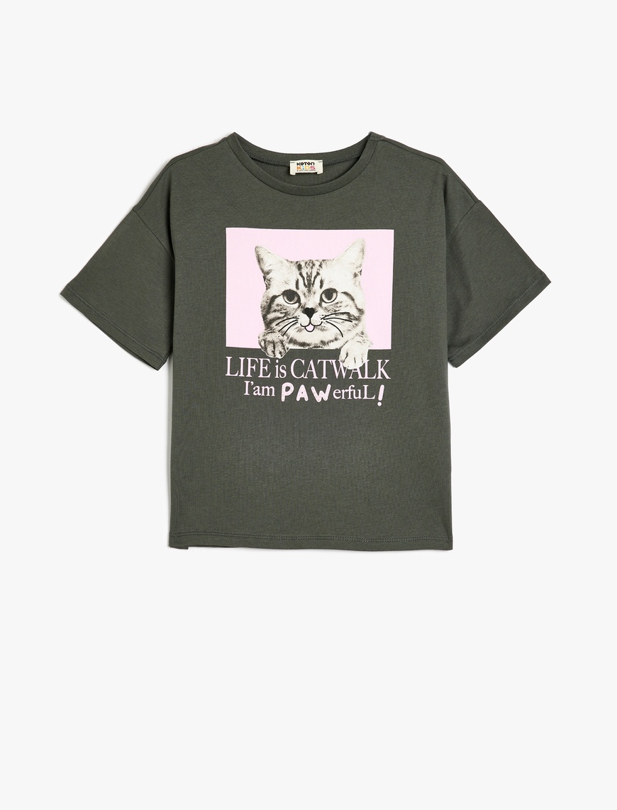 Koton Pamuklu Kısa Kollu Bisiklet Yaka Baskılı T-Shirt