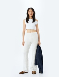 Rahat Kalıp Dokulu Bol Paça Pantolon