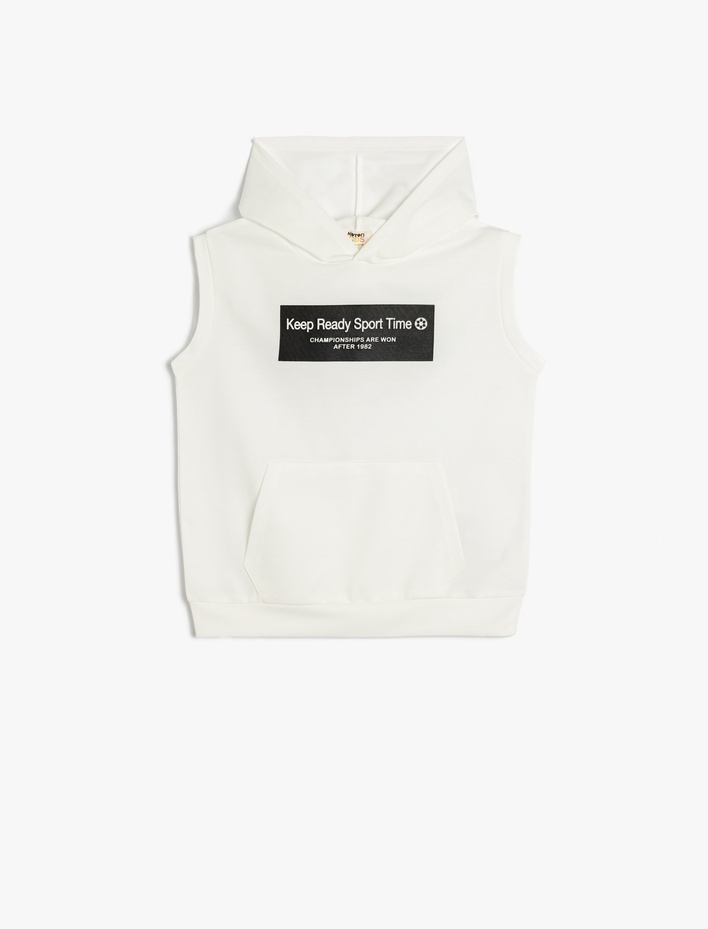 Erkek Çocuk Oversize Kapşonlu Sweatshirt Kolsuz Slogan Baskılı Kanguru Cepli