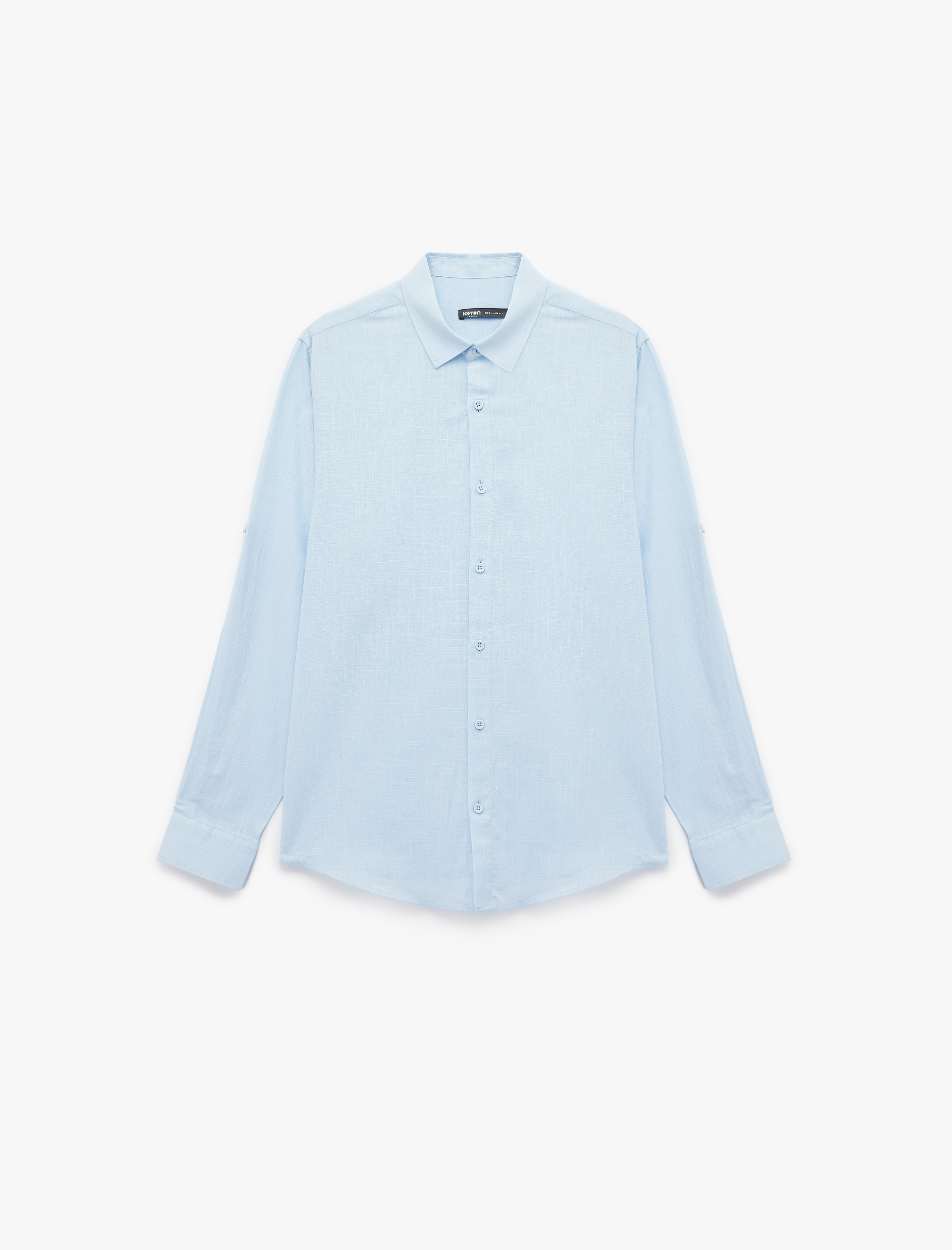   Uzun Kollu Pamuklu Regular Fit Kol Detaylı Klasik Gömlek